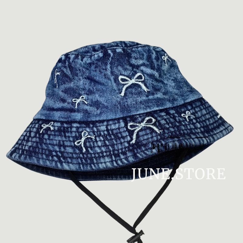 Mũ Bucket Tai Bèo Vành Jean - Nón Denim Thêu Nơ - June Store Hat