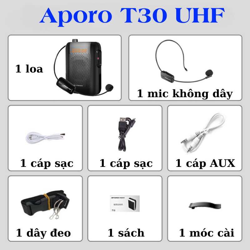 Máy Trợ Giảng Không Dây Aporo T18 Pin 4000mAh Công Suất 30W-Loa Trợ Giảng Aporo T30 Công Suất 20W Dà