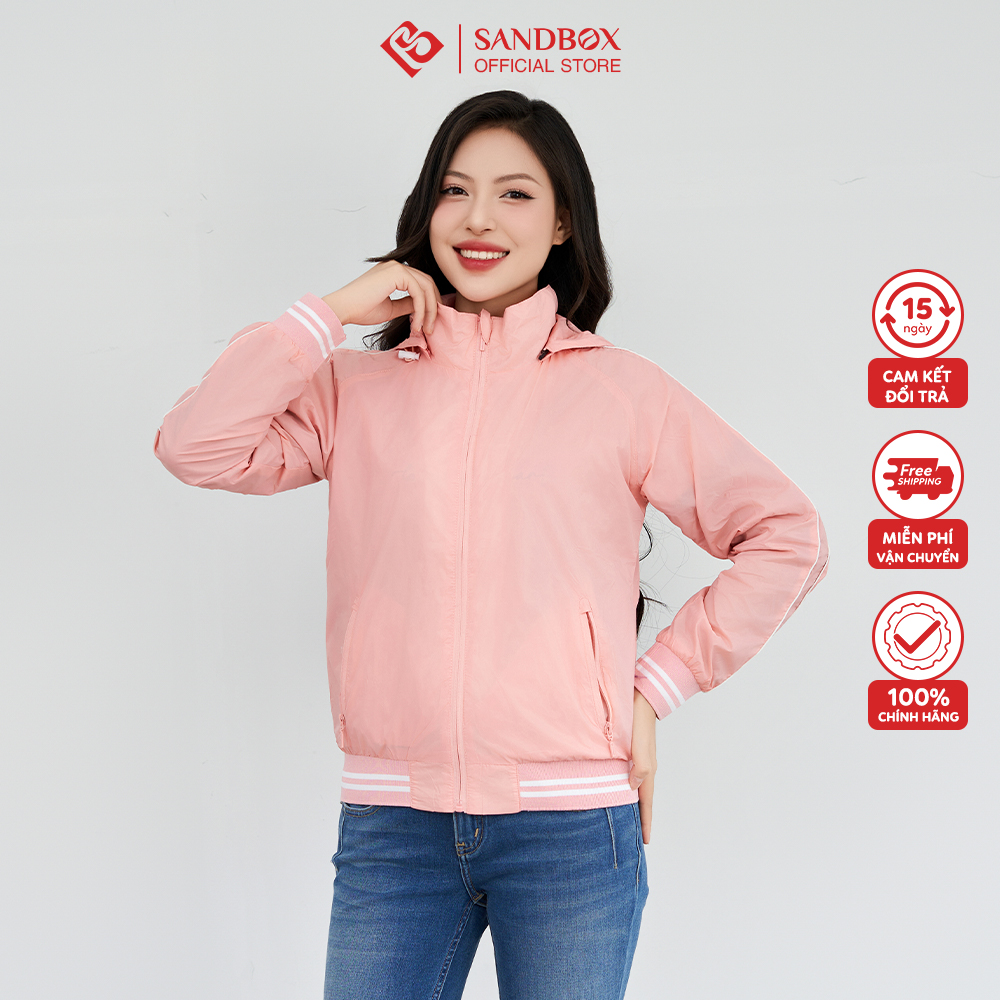 Áo khoác nữ SANDBOX áo gió chất mỏng 2 lớp cao cấp chống nước nhẹ thiết kế mũ có thể tháo rời tiện d