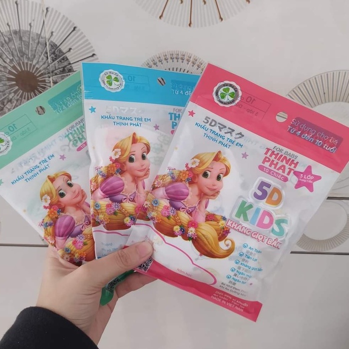 COMBO 50 Khẩu trang 5D kids Thịnh Phát dành cho bé 2- 8 tuổi Túi 10 cái