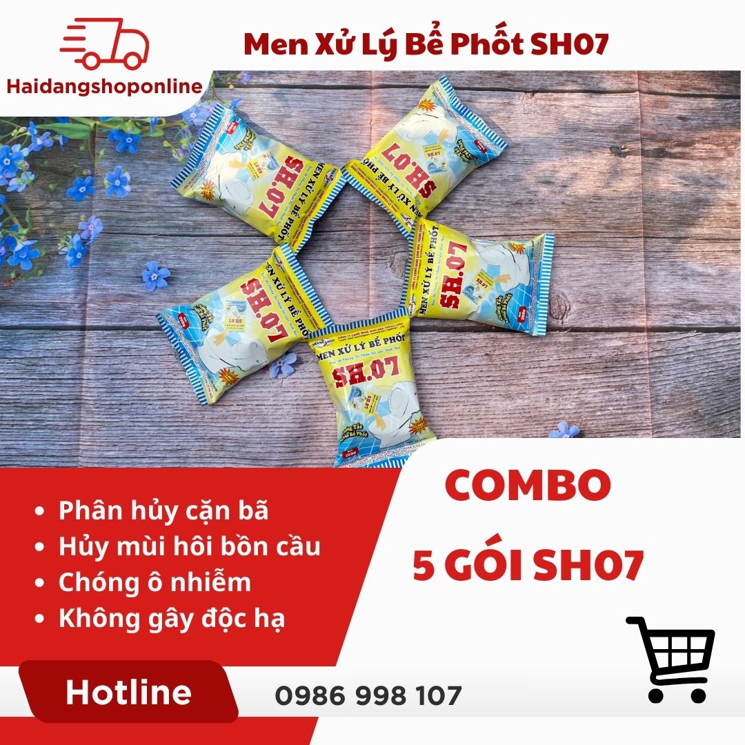 COMBO 5 GÓI Men xử lý bể phốt SH07  gói 200g Khử mùi hôi tiêu bồn cầu