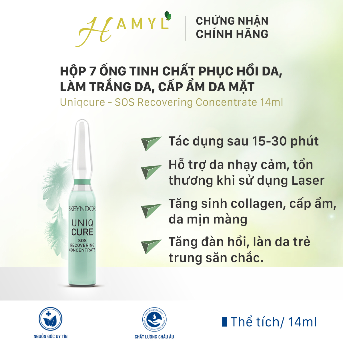 Sk20421493 - Skeyndor Uniqcure Hộp 7 Ống Tinh Chất Phục Hồi Da Làm Trắng Da Cấp Ẩm Da Mặt Sos Recovering Concentrate 14Ml
