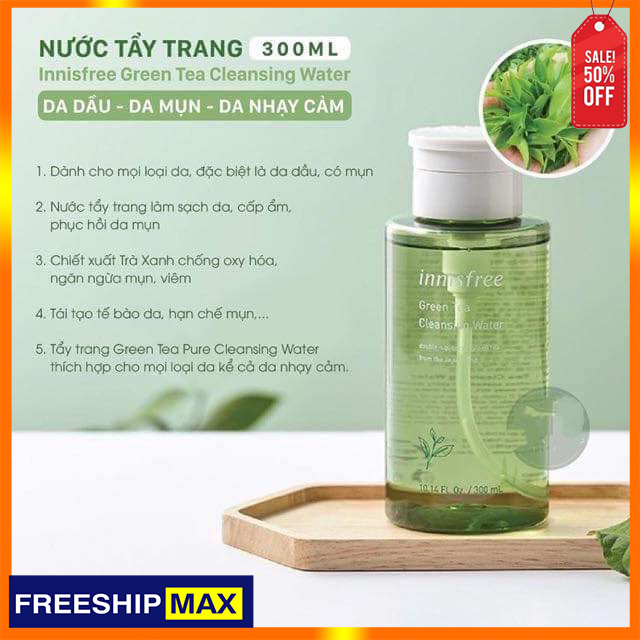 Nước Tẩy Trang Trà Xanh Innisfree Green Tea Cleasing Water 300Ml Tẩy Trang Da Nhạy Cảm - Loại Bỏ Mọi Bụi Bẩn Lớp Makeup Trên Khuôn Mặt Mang Lại Cảm Giác Tươi Mới Tức Thìcho Làn Da Căng Mịn