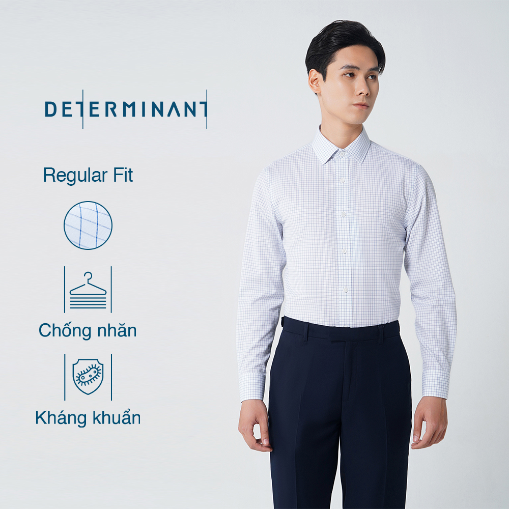 Áo Sơ Mi Nam Công Sở Tay Dài - Dáng Ôm DETERMINANT Cotton- Chống Nhăn - Kháng Khuẩn - 301- Màu Trắng