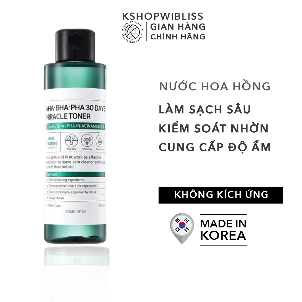 Nước Hoa Hồng Dành Cho Da Mụn Some By Mi Aha - Bha - Pha 30 Days Miracle Toner 150Ml