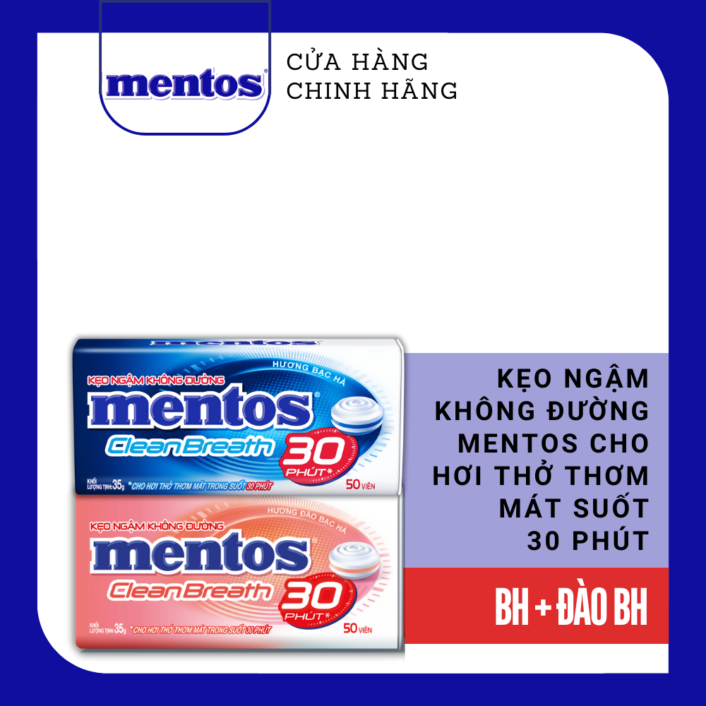 Combo 2 hộp thiếc kẹo Ngậm Không Đường Mentos Clean Breath (nhiều hương) mang lại hơi thở thơm mát t