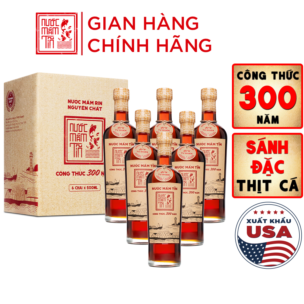 [Nước mắm ngon] THÙNG 6 CHAI nước mắm Tĩn nhãn đỏ độ đạm 40N  thủy tinh 500ml rin nguyên chất truyền