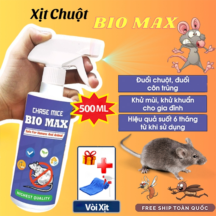 Chai Xịt Đuổi Chuột Bio Max 500ML Công Nghệ Đức - Xịt Đuổi Chuột Côn Trùng An Toàn & Hiệu Quả Cho Ng