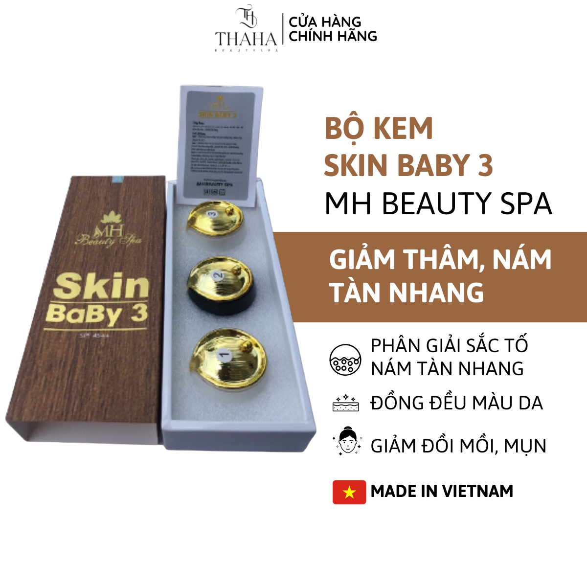 [CHÍNH HÃNG] Bộ kem skin baby 3 MH Beauty Spa Nám mh giảm thâm nám tàn nhang đồi mồi mụn chống nắng