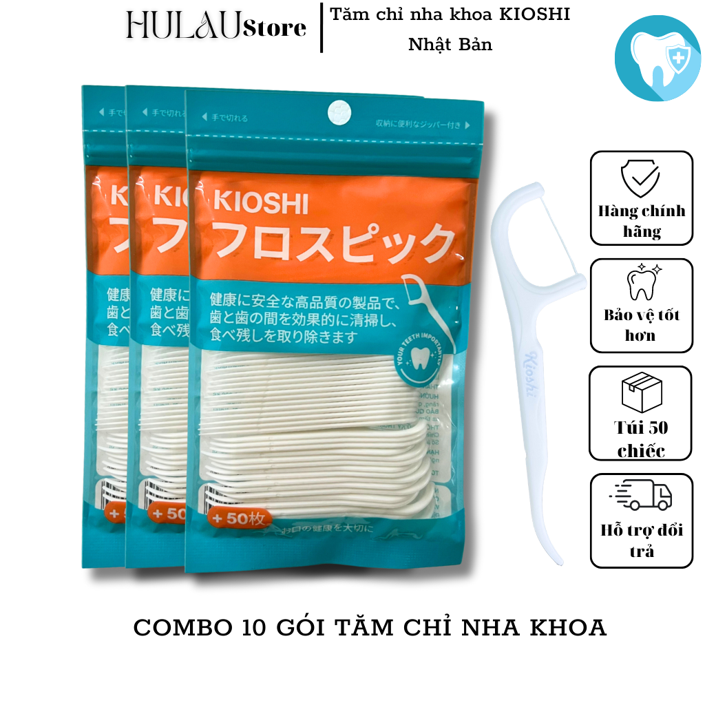 (Combo 10 gói/50 chiếc) Tăm chỉ nha khoa Kioshi chỉ kẽ răng nha khoa công nghệ Nhật Bản giúp vệ sinh răng miệng