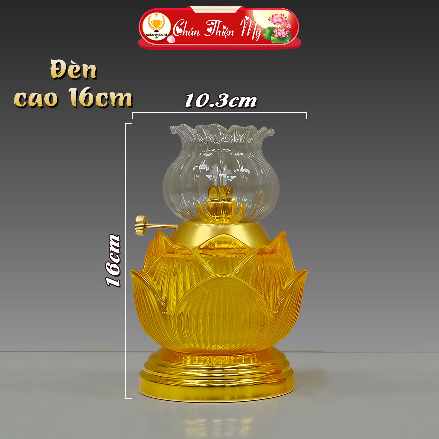 Đèn Thắp Dầu Hoa Sen Lưu Ly Thủy Tinh CHÂN THIỆN MỸ Đồ Trang Trí Bàn Thờ Không Gian Linh Thiêng
