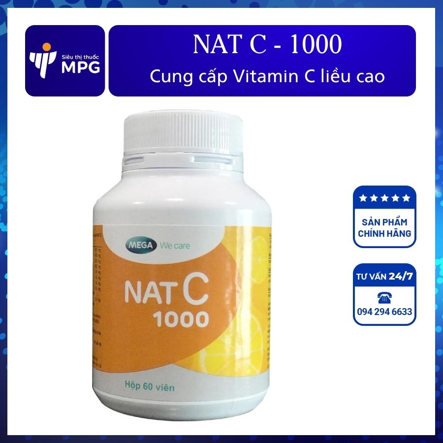 Nat C 1000Mg: Bổ Sung Vitamin C 1000Mg Liều Cao Tăng Đề Kh&Aacuteng Giảm Cảm C&Uacutem ( Lọ 60 Vi&Ecircn N&Eacuten )