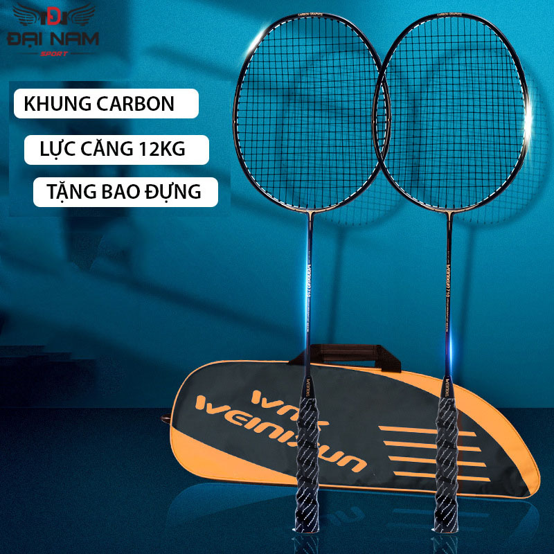 Bộ 2 Vợt Cầu Lông Khung Carbon 710 Lực Căng Sẵn 10kg Căng Max 12kg Chính Hãng Đại Nam Sport + Tặng T