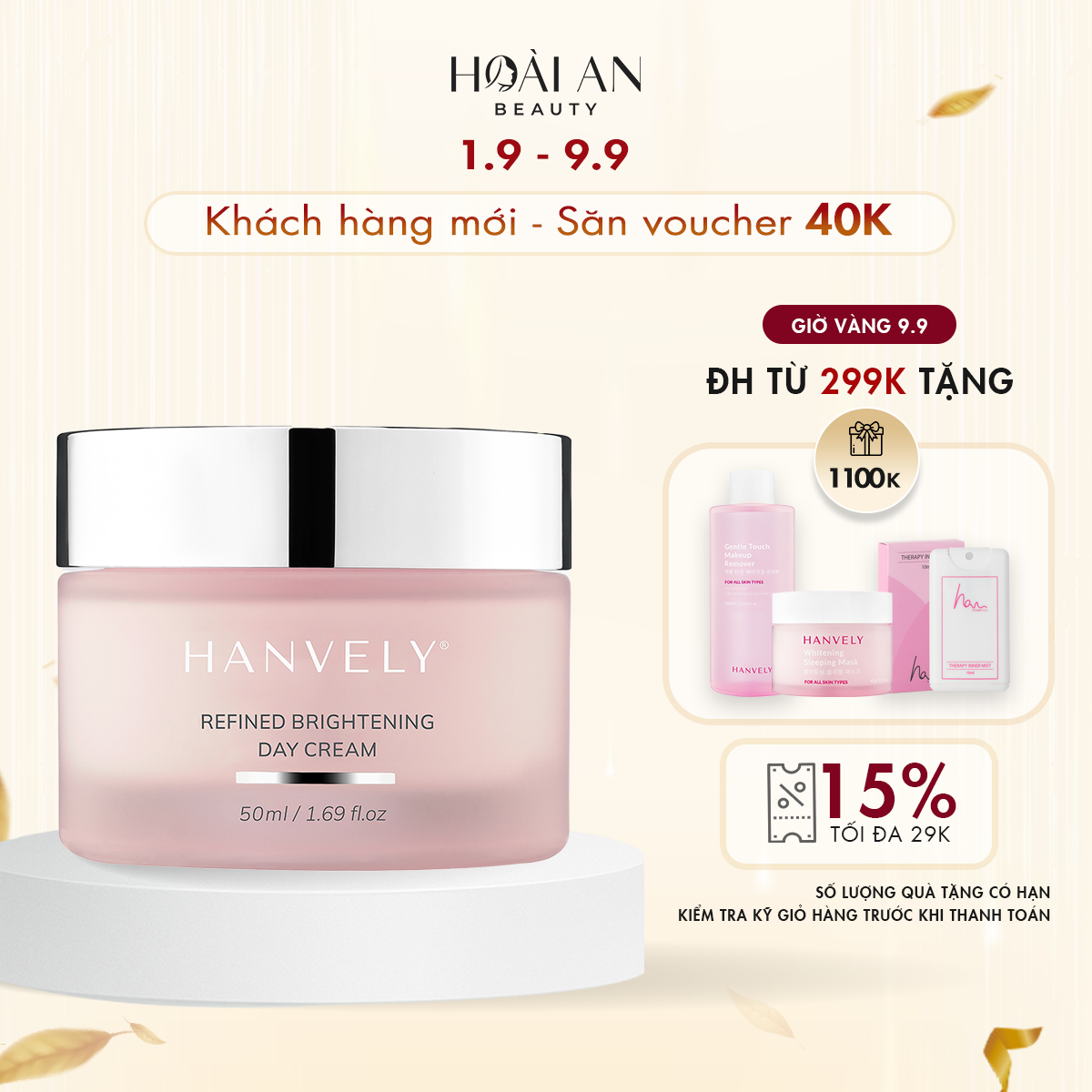 Kem dưỡng sáng da giảm nám ban ngày Hanvely Refined Brightening Day Cream 50g