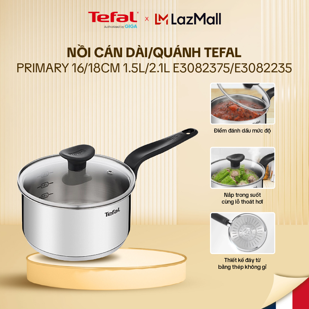 Nồi cán dài/ quánh Tefal Primary 16/18cm 1.5L/2.1L E3082375/E3082235
