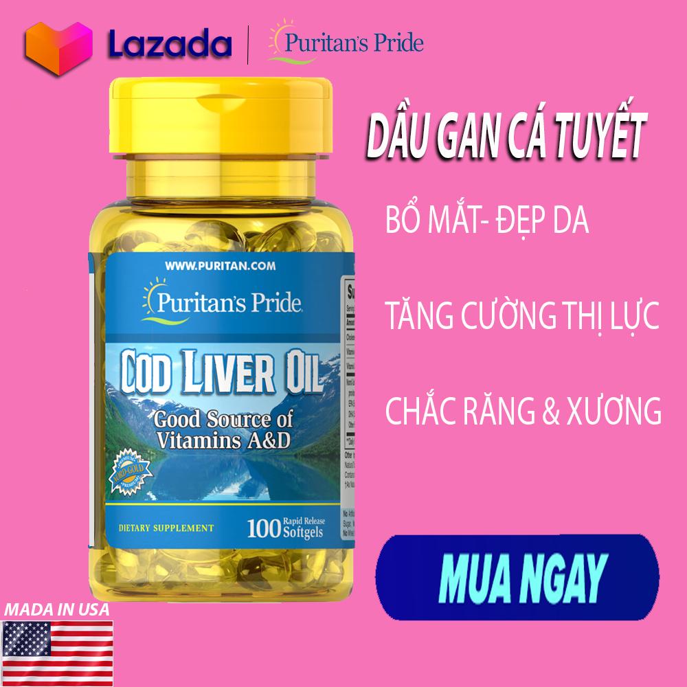 Sales Dầu Gan Cá Tuyết Premium Gold Giúp Sáng Mắt Bổ Măt Puritans Pride Cod Liver Oil 100 Viên Hsd: 30/4/2021)