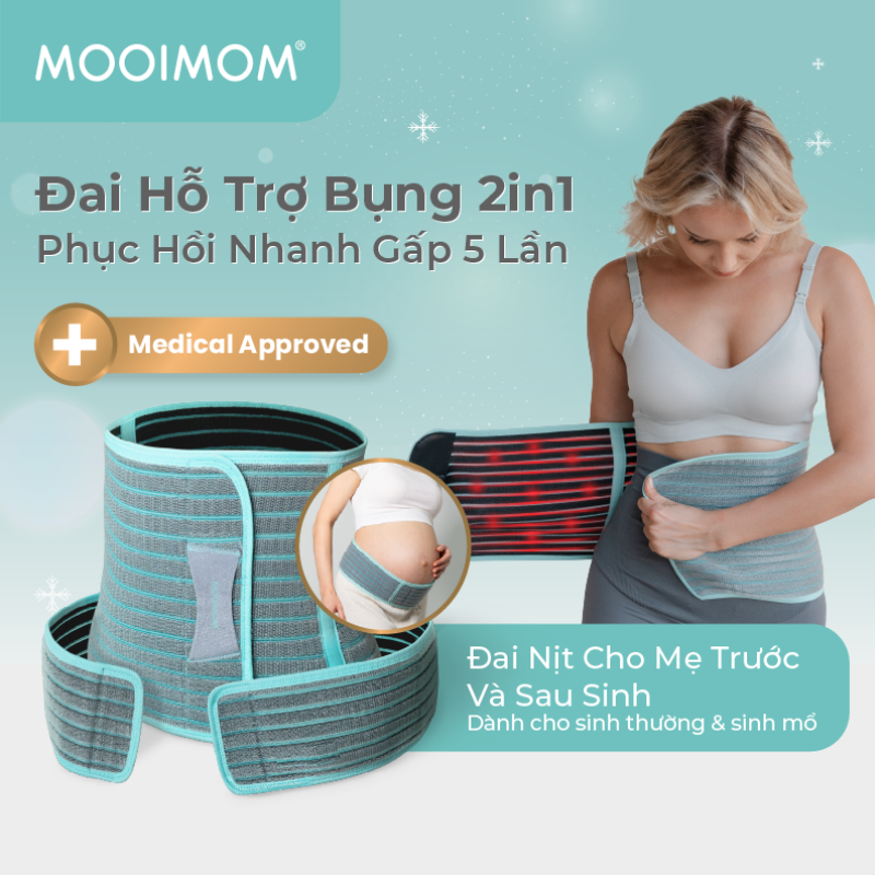 Đai Đỡ Bụng Bầu Và Phục Hồi Sau Sinh Cao Cấp 2IN1 MOOIMOM - Hỗ Trợ Định Hình Vùng Bụng Sinh Mổ & Thường Chất Liệu Bamboo Cotton Kháng Khuẩn