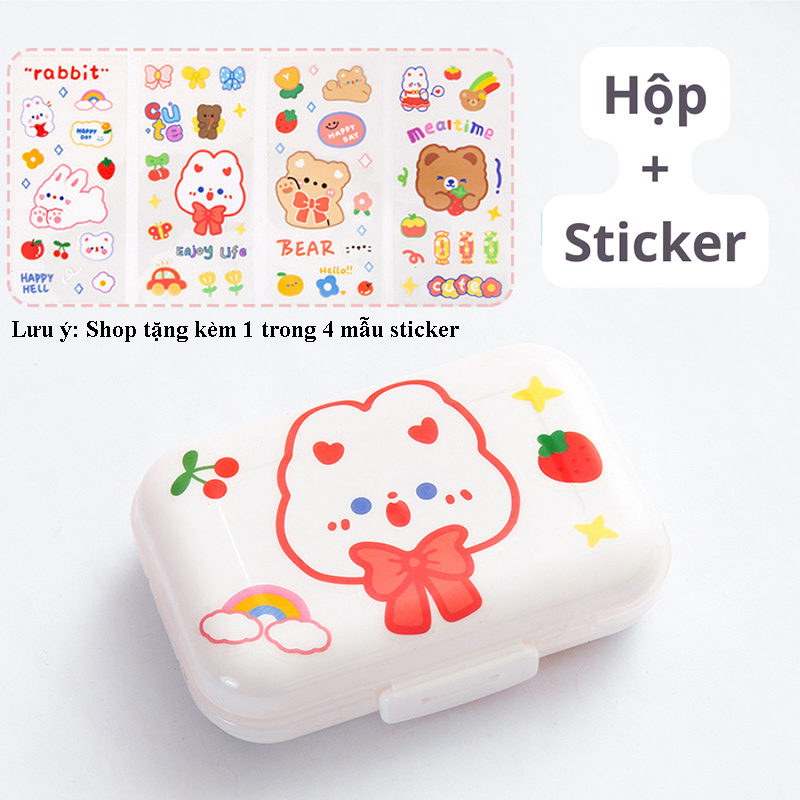 Hộp Nhựa Đựng Thuốc 8 Ngăn Có Nắp Đậy Nhỏ Gọn Kèm Sticker Cute Hộp Đựng Đồ Cá Nhân Mini Chia Ngăn Ti