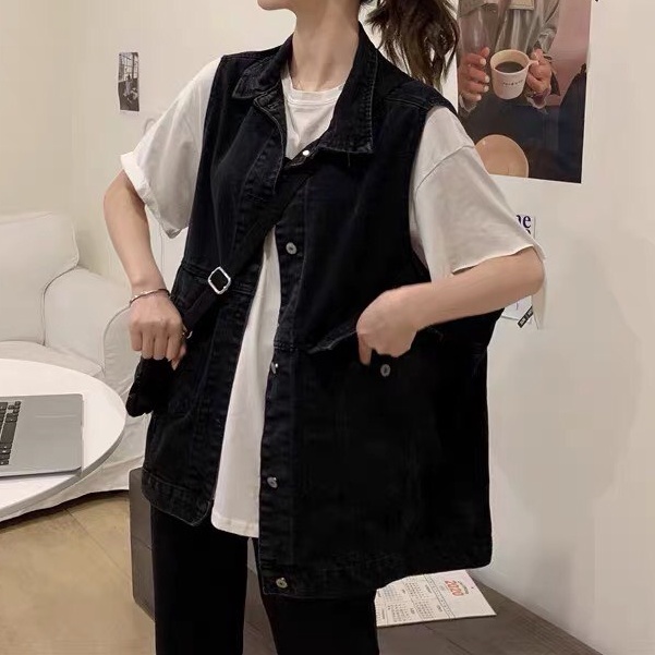 Áo gile jean nam nữ cá tính áo khoác bò dáng rộng phong cách Ulzzang Hàn Quốc_G3