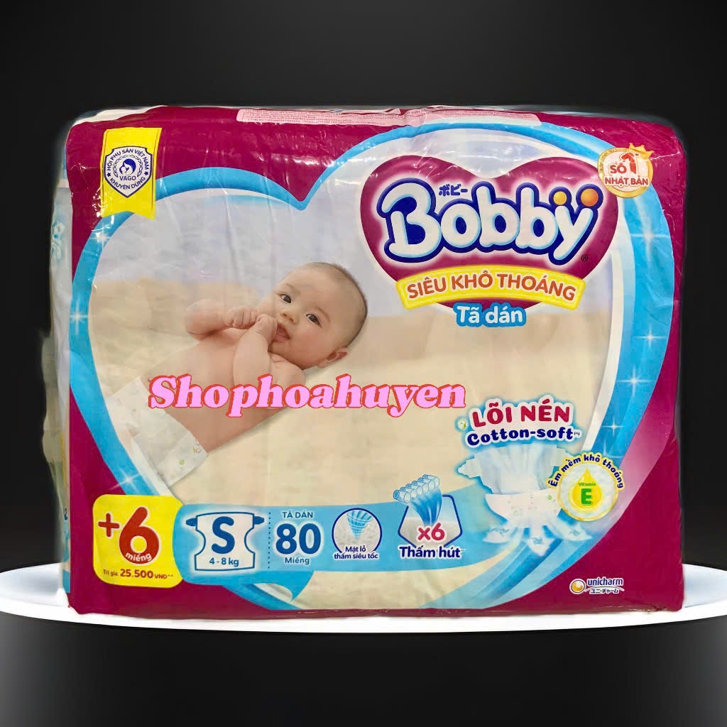 Tã dán bobby cho bé sơ sinh S80+6 miếng và NB70+4 miếng Size 0-8kg Cam kết Hàng Chính hãng