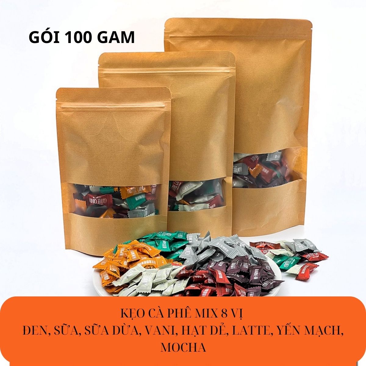 [Mix 8 vị] Kẹo cà phê không đường giảm cân Coffee Candy Pamiriter không chứa cafein Gói 100 gam 200 