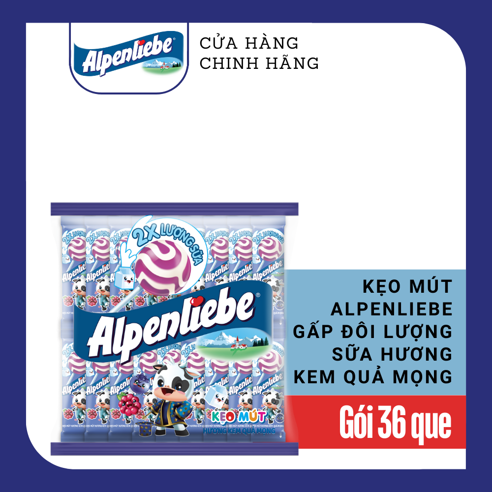 Kẹo mút Alpenliebe (Gói 36 Que) gấp đôi vị sữa béo hương Dâu sữa Caramel và phiên bản Trung Thu hươn