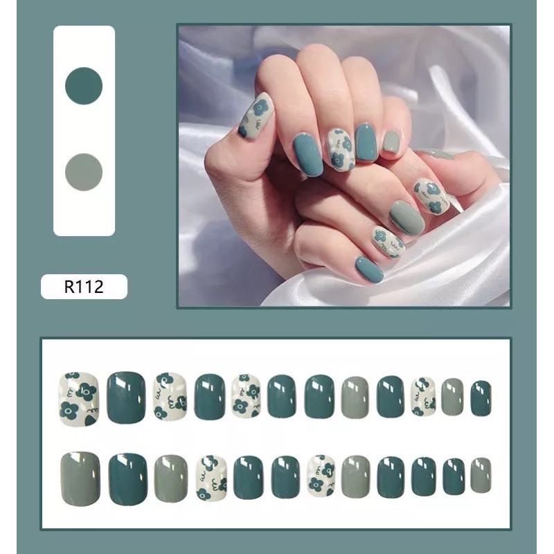 Móng Giả Giá Rẻ Lcr112 Hoa Nhí Xanh Lam - Hộp Nails 24 Móng Tay Móng Làm Sẵn