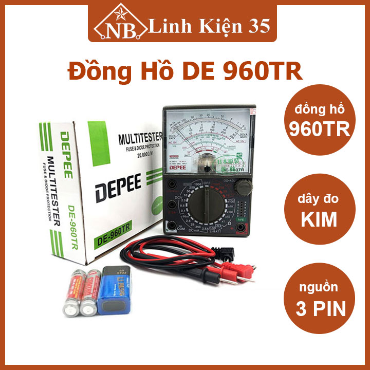 Đồng hồ kim đo điện VOM DE-960TR tặng kèm pin 9V và 1.5V vạn năng kế kiểm tra mạch điện tử độ chính 