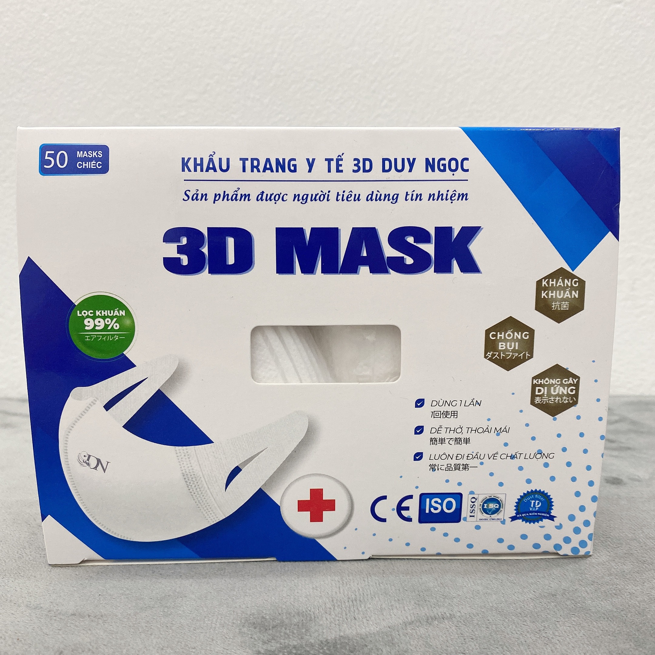 Khẩu trang 3D mask y tế trắng kiểu hàn quốc 4 lớp kháng khuẩn hộp 50 cái