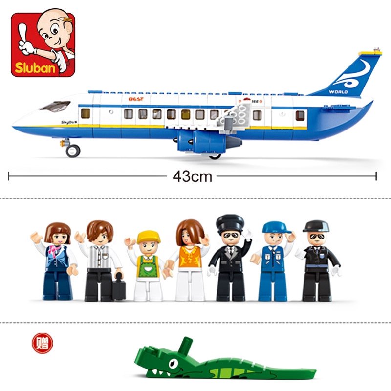 [463 mảnh 7 người] Đồ chơi Lego lắp ráp cho bé trai bé gái máy bay Airbus Plane chở khách độc đáo Sluban B0366
