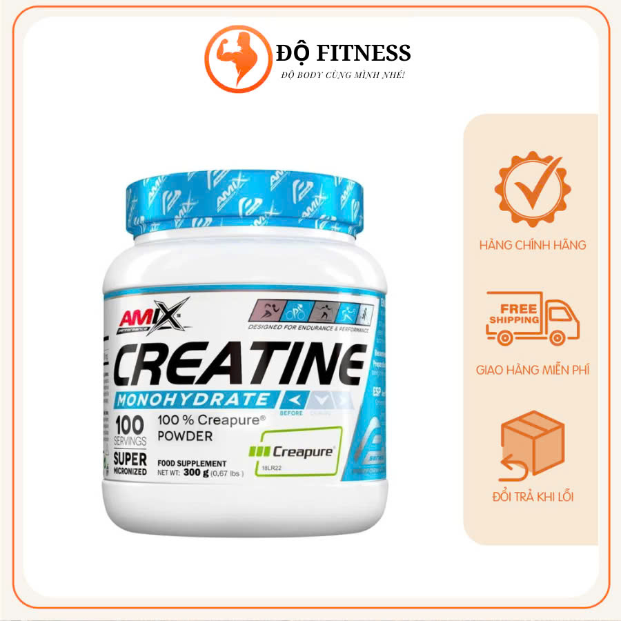 Creatine Amix Monohydrate Creapure 300g (100 Servings) Xanh - Chính Hãng Bột Tăng Sức Mạnh Cơ Bắp