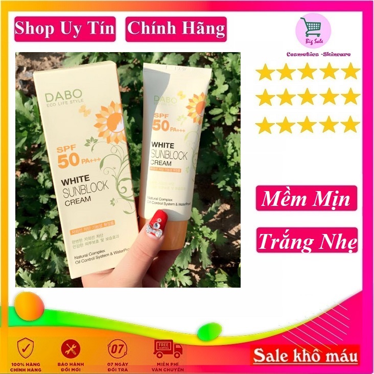 Kem Chống Nắng Dưỡng Da Hoa Cúc Trắng Mịn Da DABO SPF 50 PA+++ Hàn quốc ( 70ml) Bảo Vệ Da Khỏi Bị Đen Sạm Cháy Nắng Nám Tàn Nhang Và Lão Hóa Do Ánh Nắng Mặt Trời- Hàng chính hãng