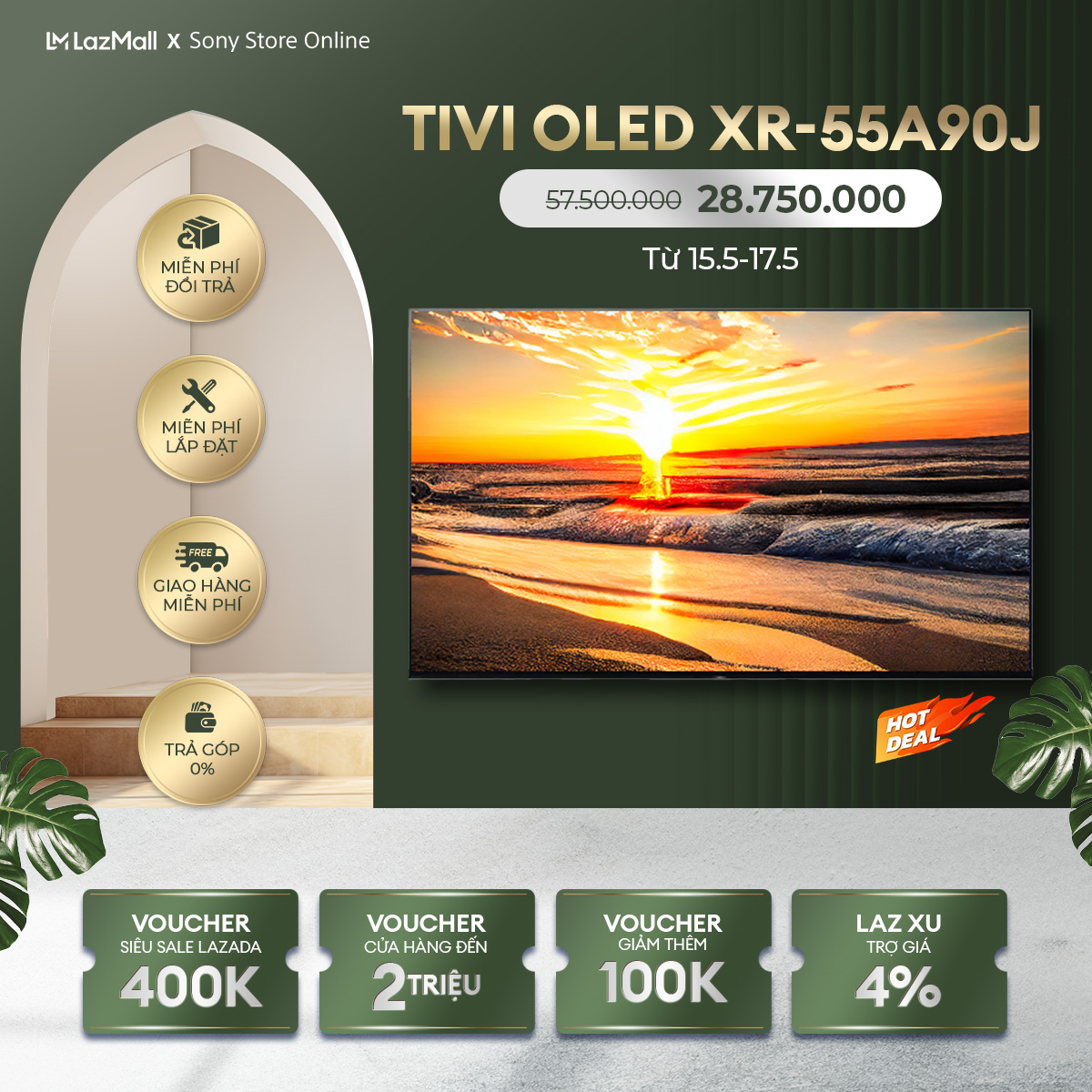 Tivi Sony 55 inch | 55A90J | BRAVIA XR | MASTER Series| OLED | 4K Ultra HD | Dải tần nhạy sáng cao (HDR) | Smart TV (Google TV)