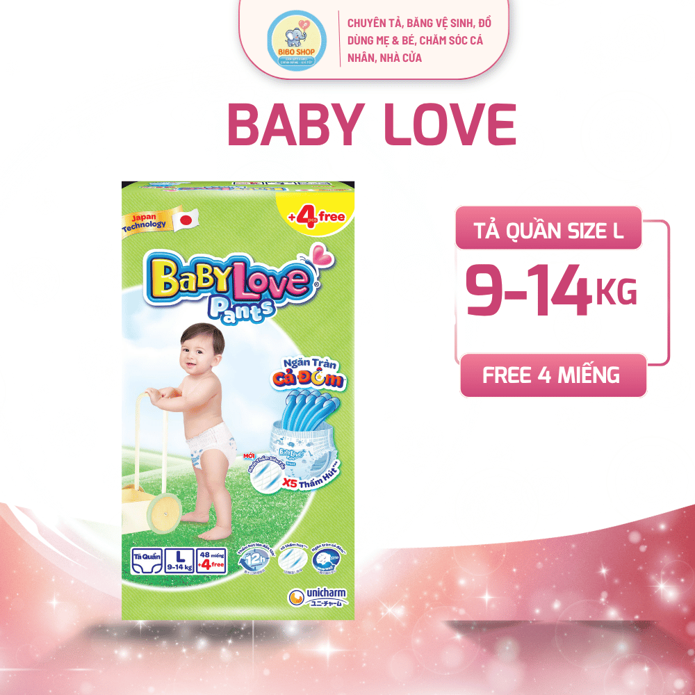 { BIBO SHOP} Tã Quần Baby Love - Ngăn Tràn Cả Đêm - M48/ L48/ XL48/ XXL48/ XXXL33/4XL33/5XL33 ( TẶNG 4M GIÁ KHÔNG ĐỔI)