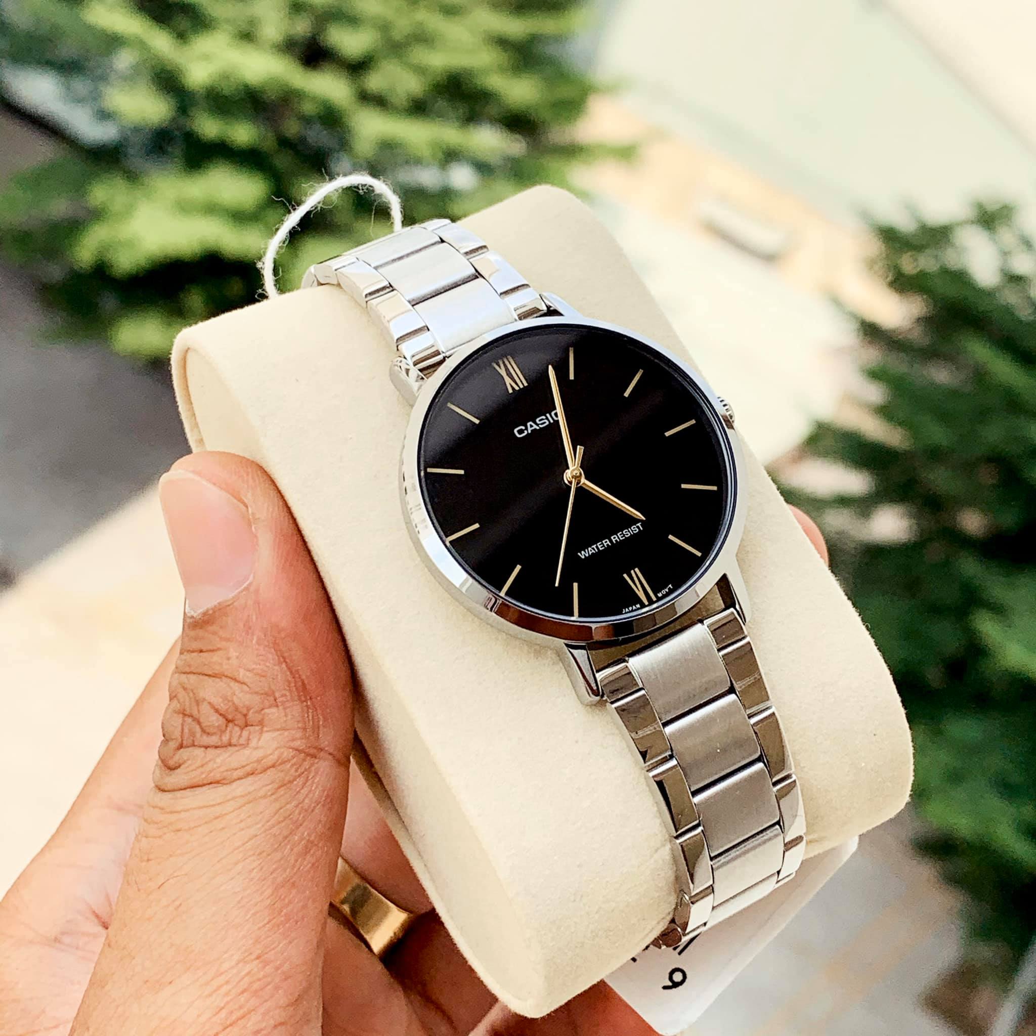 Đồng hồ nữ dây thép Casio LTP VT01D - 1B Mặt đen kính cường lực Bảo hành 1 năm