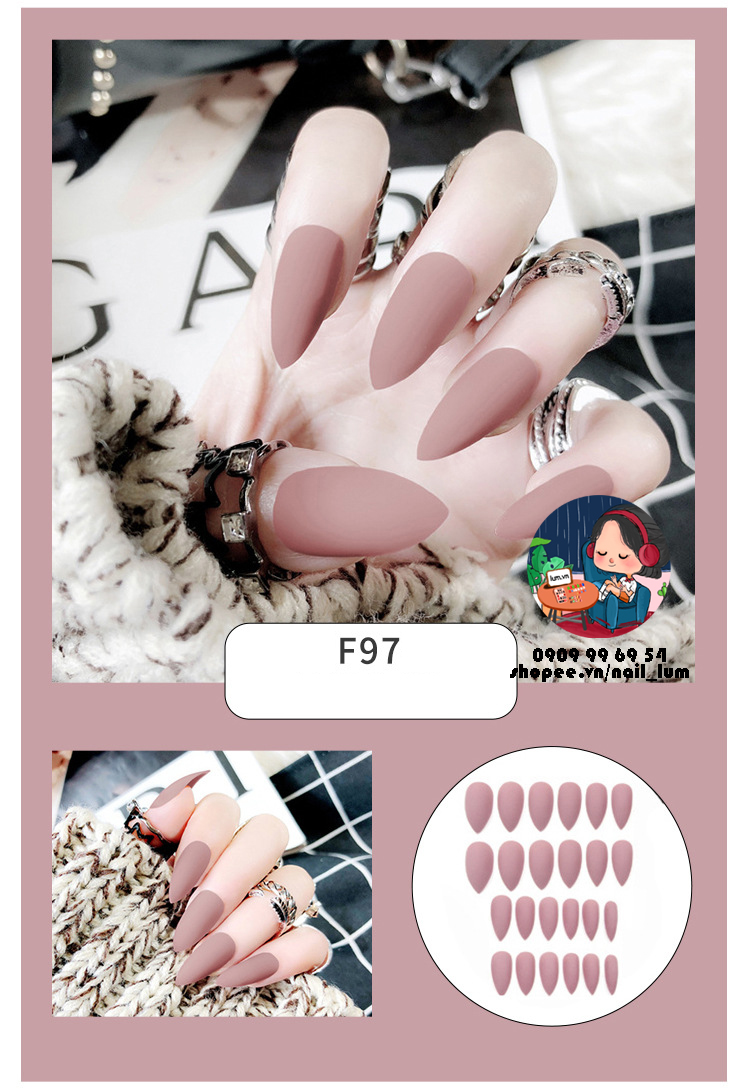 [HCM]Móng Giả – Nail Dài Nhọn – Sơn Mịn [Sẵn Keo – Đóng Hộp 24 Mẫu Đủ Size]