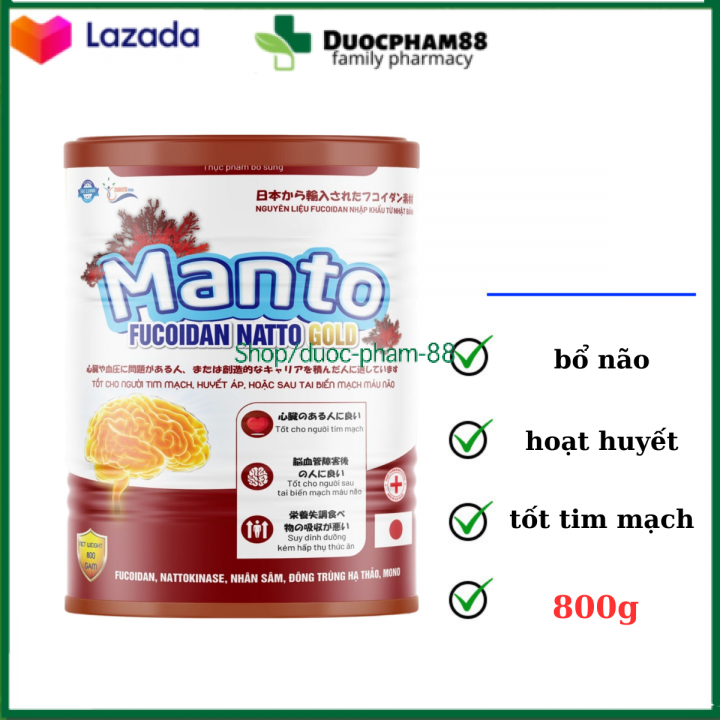 Sữa MANTO FUCOIDAN NATTO GOLD giúp cung cấp dinh dưỡngvitamin khoáng chất giúp tăng sức khỏe tốt cho tim mạch hộp 800g