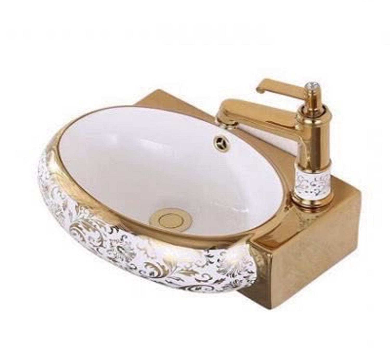 CHẬU RỬA MẶT LAVABO TREO TƯỜNG GÓC TAM TÁC HOA VĂN ĐẸP SANG TRỌNG QUÝ PHÁI (SẢN PHẨM BAO GỒM CHẬU)