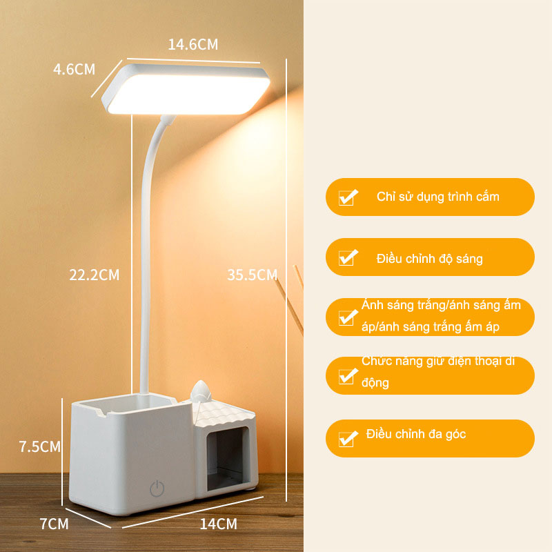 Đèn Học Để Bàn Tích Điện Chống Cận 3 Chế Độ Sáng Cảm Ứng Thông Minh Đèn Led SHOPER