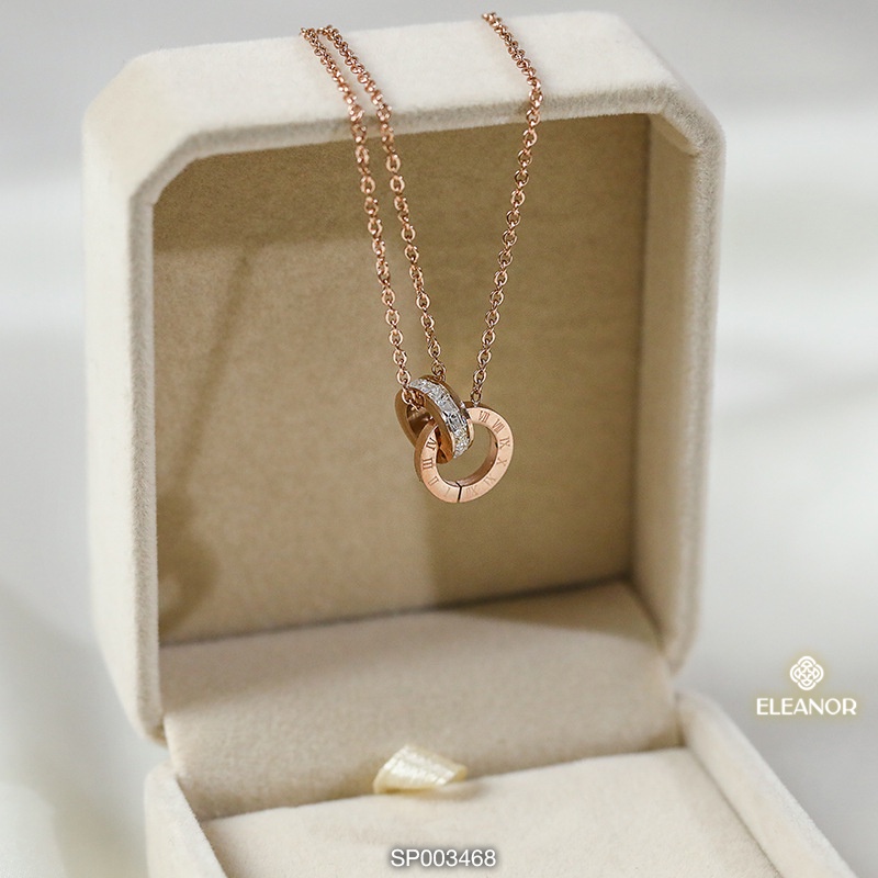 Dây chuyền nữ titan Eleanor Accessories vòng cố hình tròn đôi đính đá khắc số la mã phụ kiện trang s