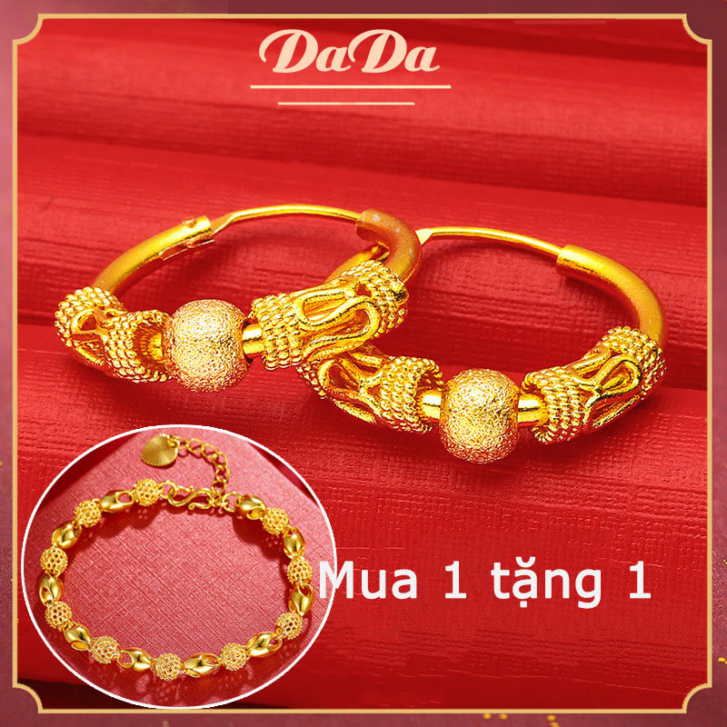 Bông tai vàng 18k trang trí hạt may mắn phù hợp làm quà tặng sinh nhật cho bé