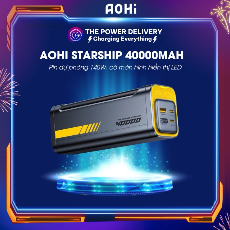 Pin dự phòng AOHI Starship 40000mAh PD3.1 công suất 140W Power Bank & Power Station có màn hình hiển