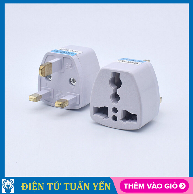 Phích cắm chuyển đổi chân cắm 3 chấu vuông kiểu G chất liệu nhựa ABS an toàn chuyên dùng ở Anh Malay