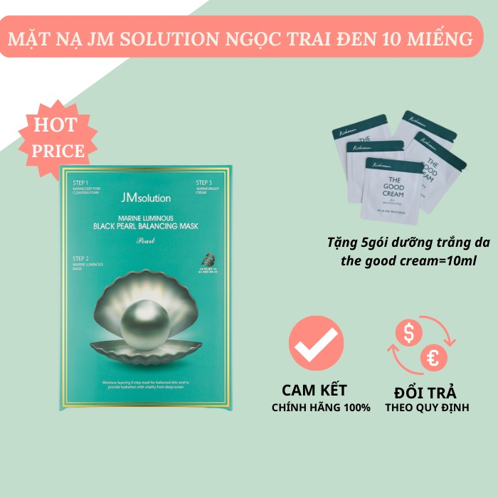 Mặt Nạ Giấy Cấp Ẩm Ngọc Trai 3 Bước Dưỡng Trắng Da Bơ Phục Hồi Da Jmsolution 25G 10 Miếng