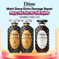 COMBO Dầu Gội Dầu Xả Phục Hồi Tóc Hư Tổn Nặng Do Uốn Ép Khô Xơ Chẻ Ngọn Moist Diane Extra Damage Repair 450ml