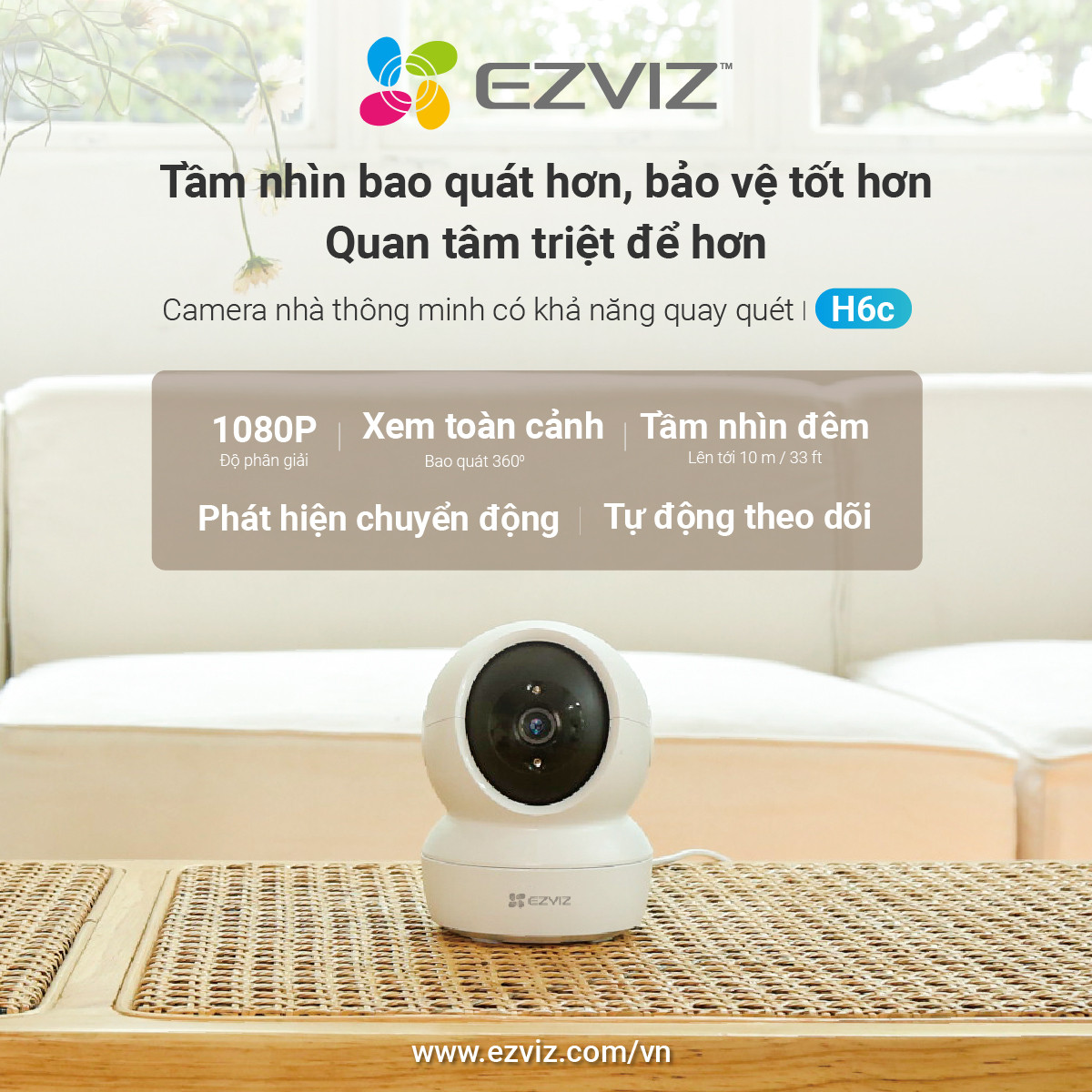 Camera Wifi EZVIZ H6C PRO 4MP 2K+/H6C PRO 2MP Trong Nhà Xoay 360 Độ Chạm để gọi điện Đàm thoại 2 chi