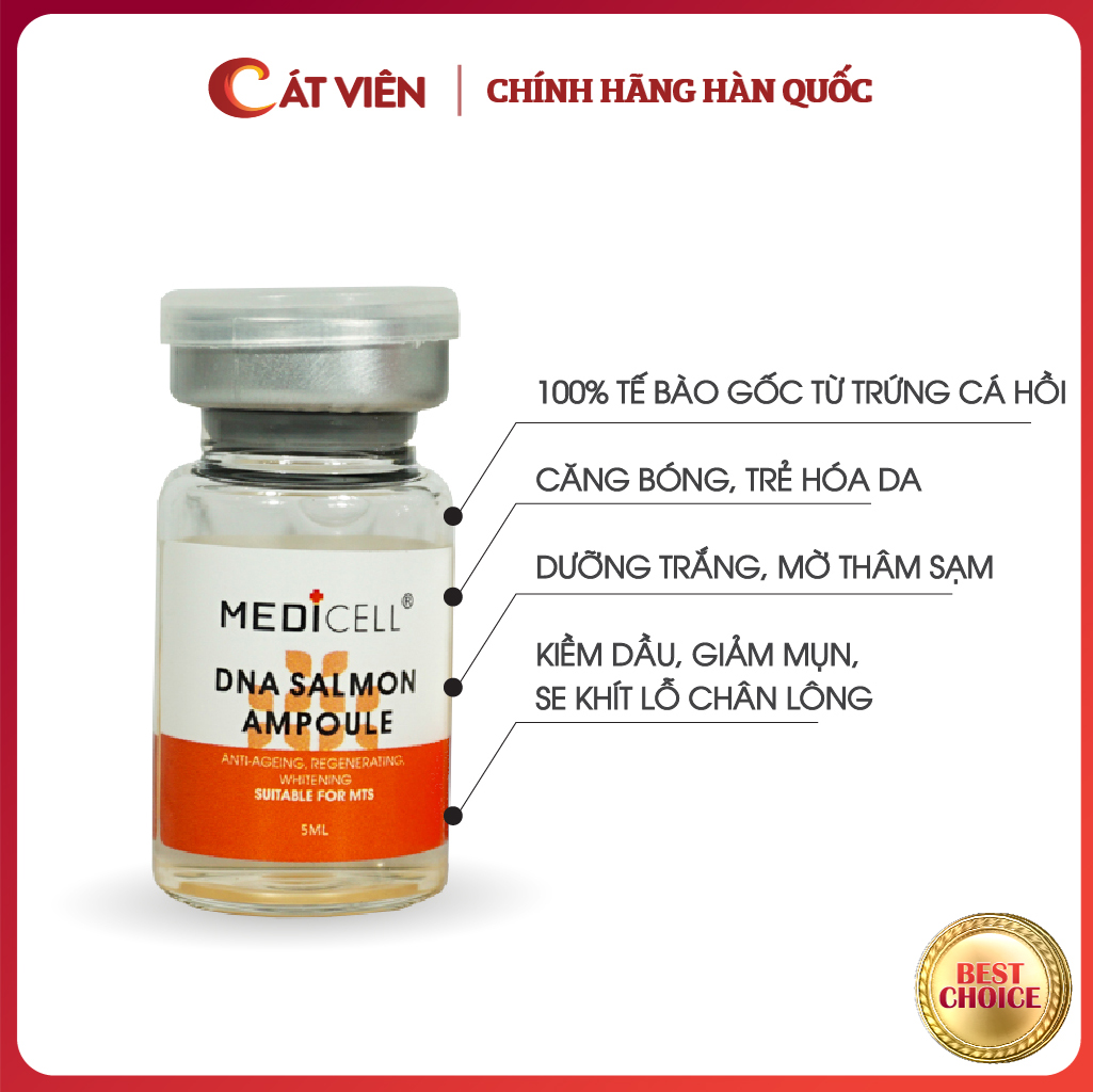 Tế Bào Gốc Cá Hồi Dna Salmon Medicell Dưỡng Ẩm Căng Bóng Da Dưỡng Trắng Mờ Thâm Sạm Se Khít Lỗ Chân Lông - 1 Lọ 5Ml