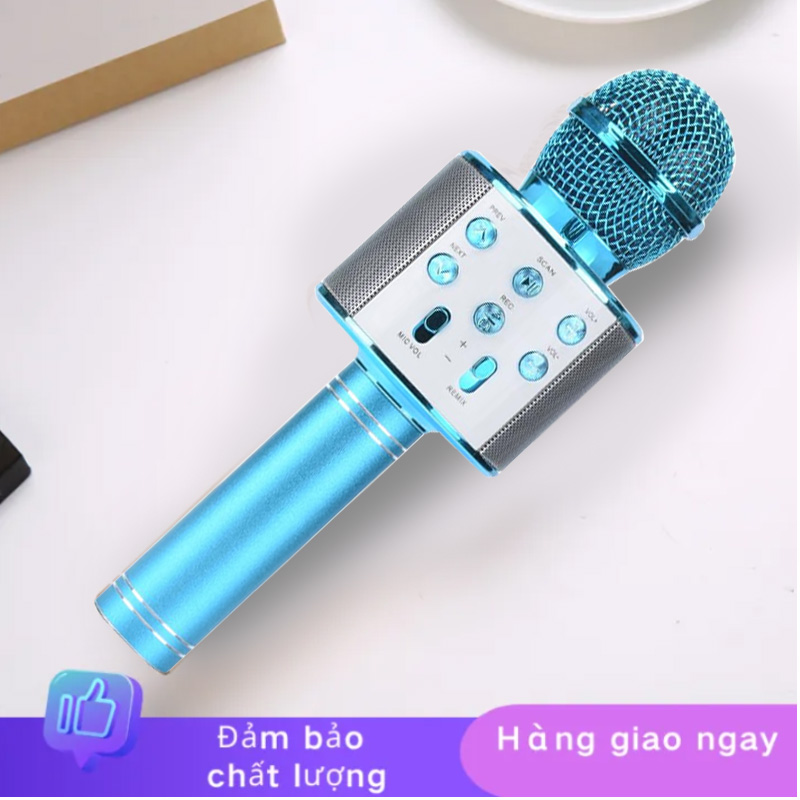 Micro Hát Karaoke Bluetooth Không Dây WS-858，Kèm loa Âm vang Ấm mic hát karaoke cầm tay mini micro h