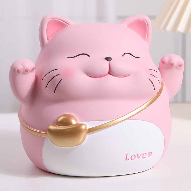Ống Tiết Kiệm Heo Đất Hoạt Hình Mèo Đeo Túi Vàng Quà Tặng Trang Trí Decor