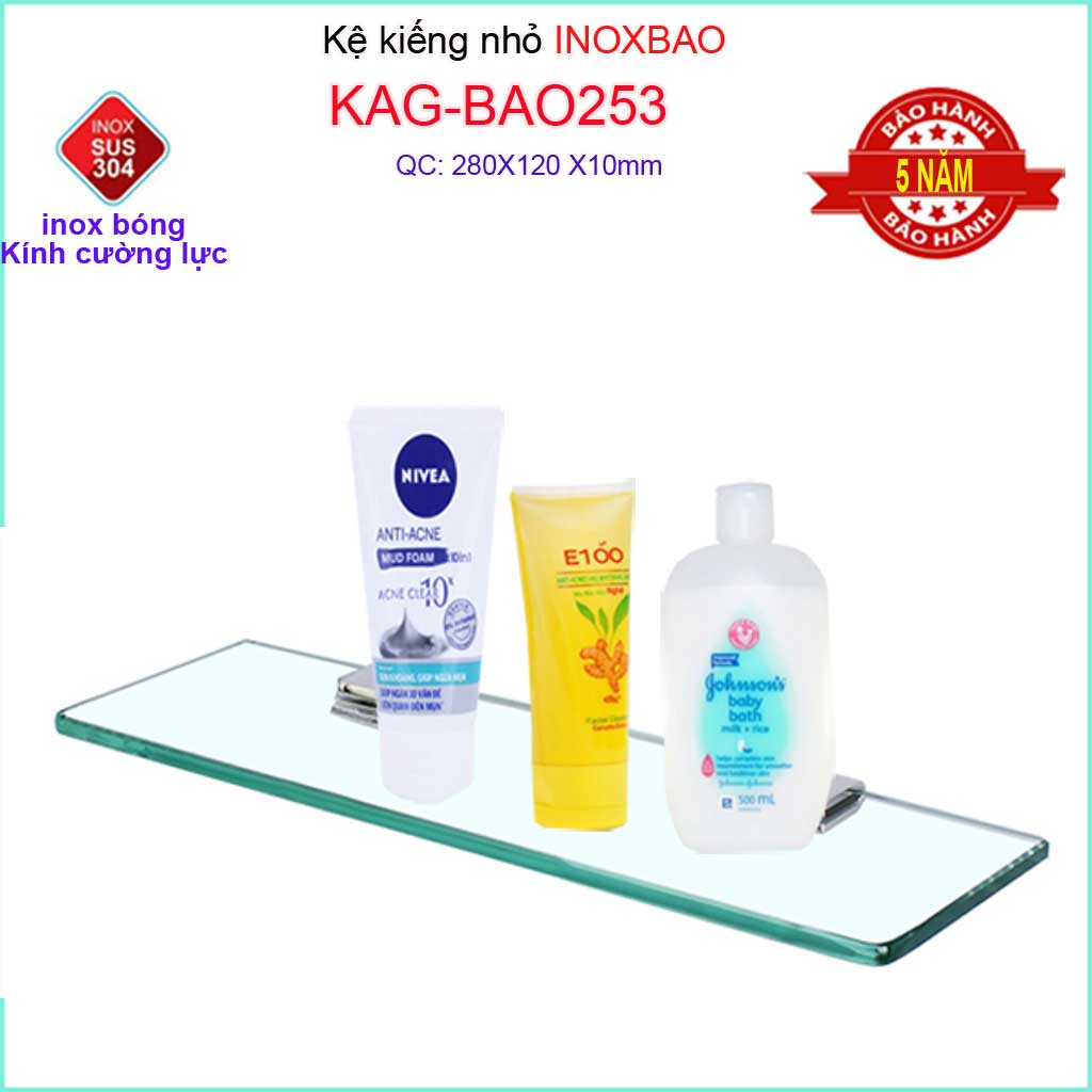 [HCM]Kệ kính Inox Bảo KAG-BAO253 Kệ kiếng cường lực dài 28x12 cm dễ vệ sinh sang trọng tiện dụng thi